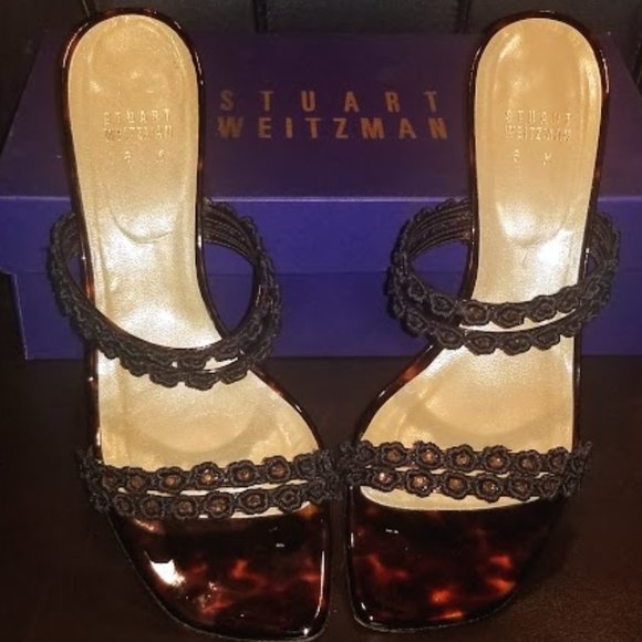 STUART WEITZMAN | Sandal | “Forgetmeknot” | Cognac tartar | Kitten Heel | Size 8 - Picture 11 of 16